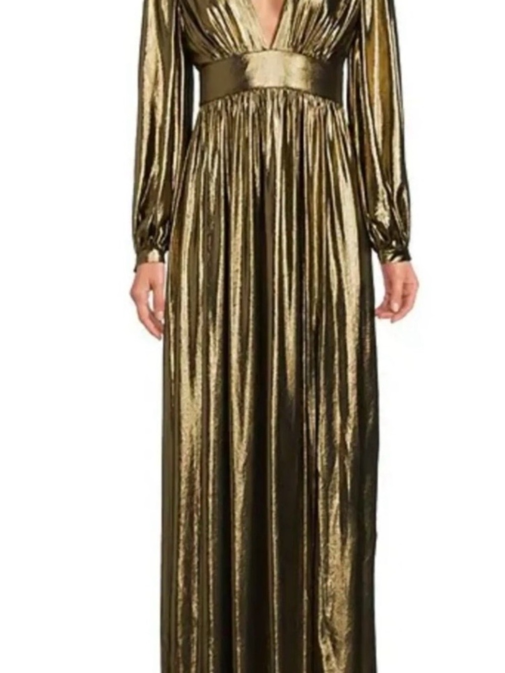 Gianni Bini Metallic Gold Long-Sleeve Maxi Gown